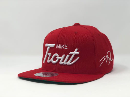 Mike Trout Script Hat - Red Snapback