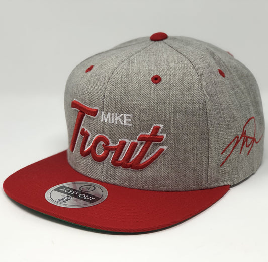 Mike Trout Script Hat - Grey/Red Snapback