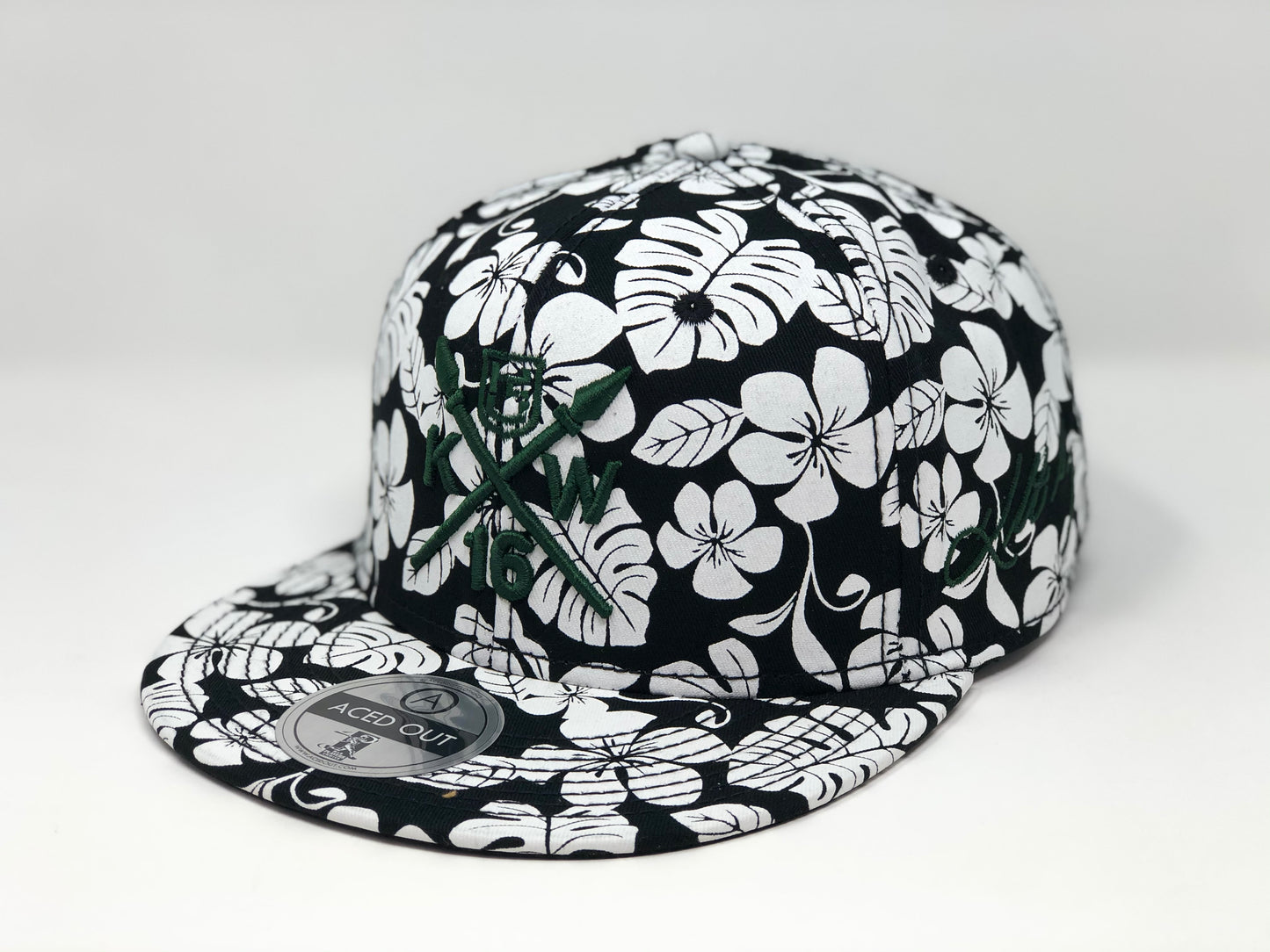 Kolten Wong KW16 Green Compass Hat - Black/White Aloha Snapback - Limited Edition of 16