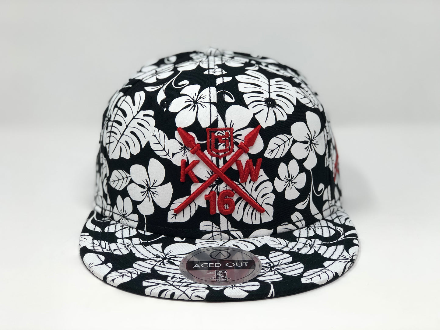 Kolten Wong KW16 Red Compass Hat - Black/White Aloha Snapback - Limited Edition of 16