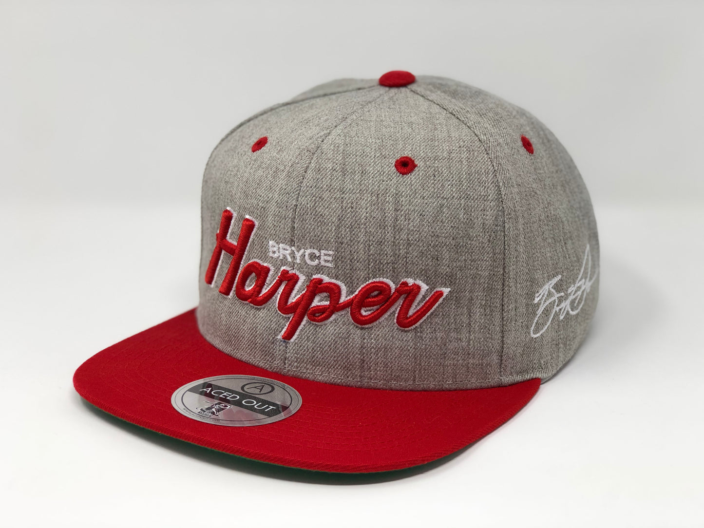 Bryce Harper Script Hat - Grey/Red Snapback
